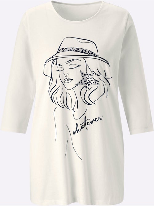 T-shirt long pur coton - taille standard - moda vilona - Kiabi