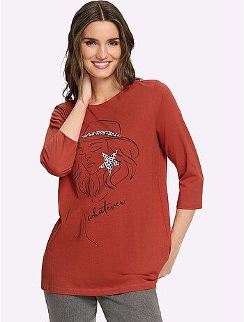 T-shirt long pur coton - taille standard - moda vilona
