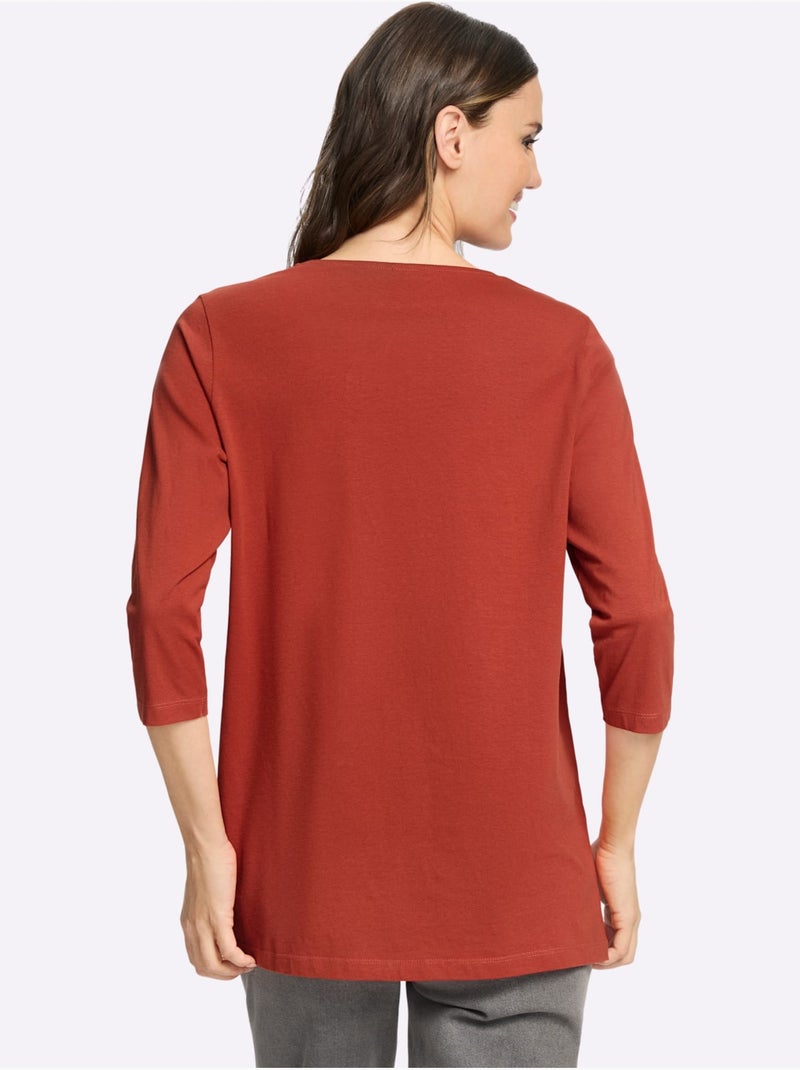 T-shirt long pur coton - taille standard - moda vilona Noir Rouge - Kiabi