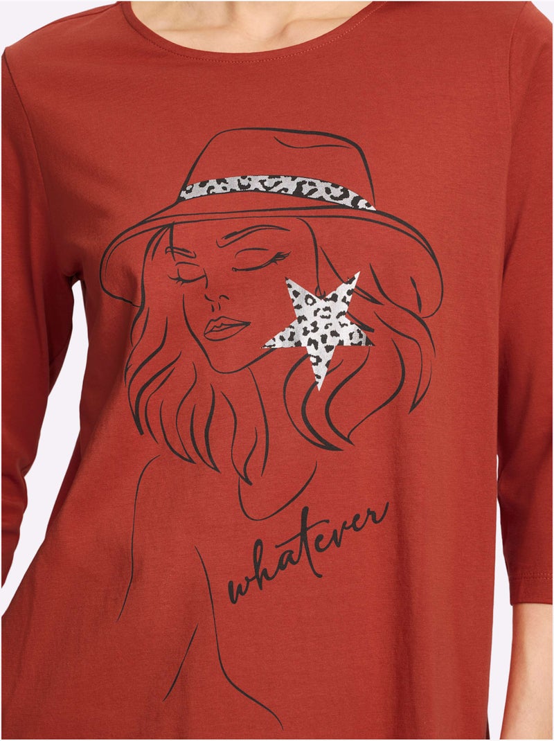 T-shirt long pur coton - taille standard - moda vilona Noir Rouge - Kiabi