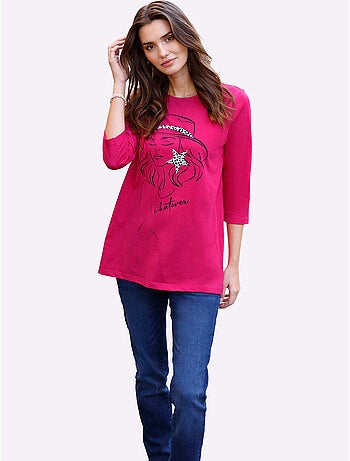 T-shirt long pur coton - taille standard - moda vilona