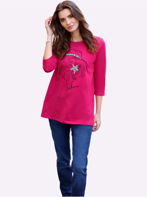 T-shirt long pur coton - taille standard - moda vilona - Kiabi