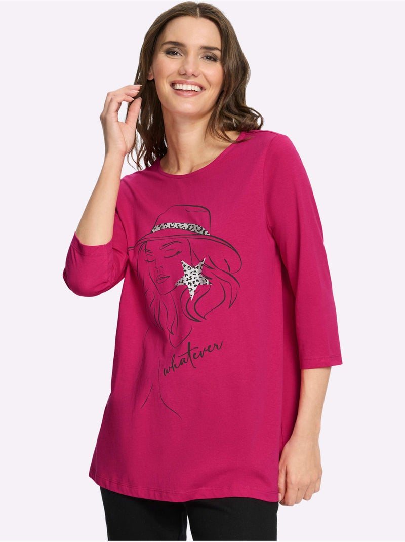 T-shirt long pur coton - taille standard - moda vilona Noir Violet - Kiabi