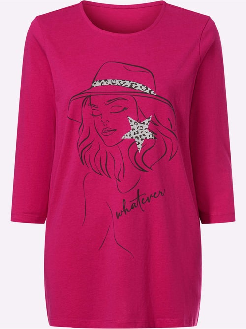 T-shirt long pur coton - taille standard - moda vilona - Kiabi