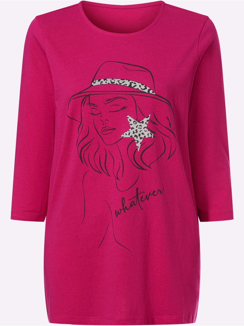 T-shirt long pur coton - taille standard - moda vilona Noir Violet - Kiabi