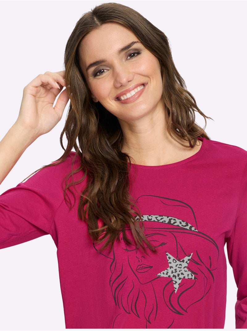 T-shirt long pur coton - taille standard - moda vilona Noir Violet - Kiabi