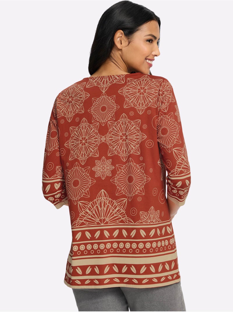 T-shirt Long Pur Coton - Taille Standard - Moda Vilona Noir/Rouge/Beige - Kiabi