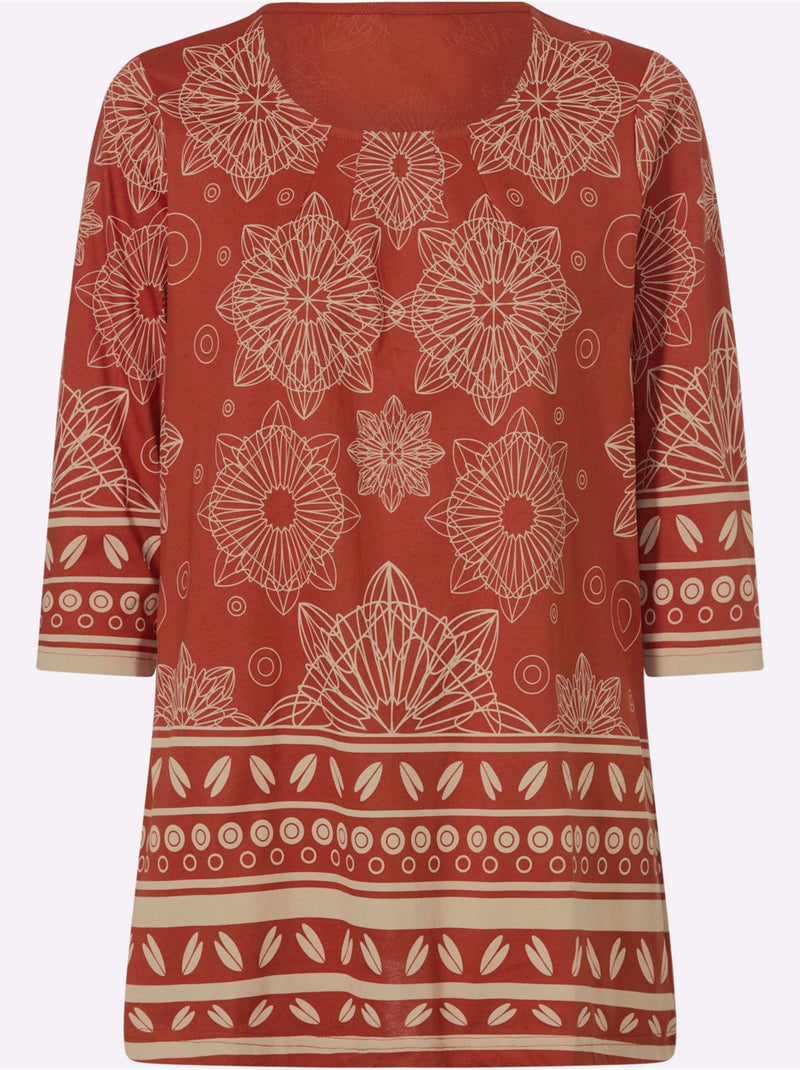 T-shirt Long Pur Coton - Taille Standard - Moda Vilona Noir/Rouge/Beige - Kiabi