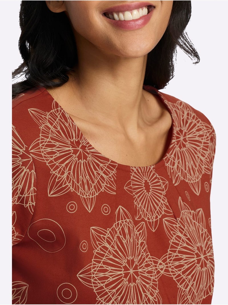 T-shirt Long Pur Coton - Taille Standard - Moda Vilona Noir/Rouge/Beige - Kiabi