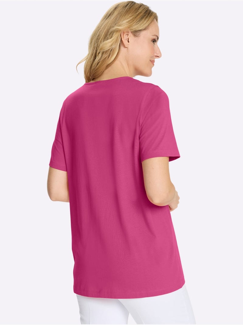 T-shirt Long Pur Coton - Taille Standard - Moda Vilona Rose fushia - Kiabi