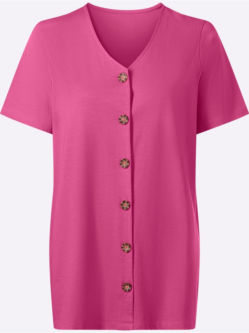 T-shirt Long Pur Coton - Taille Standard - Moda Vilona Rose fushia - Kiabi