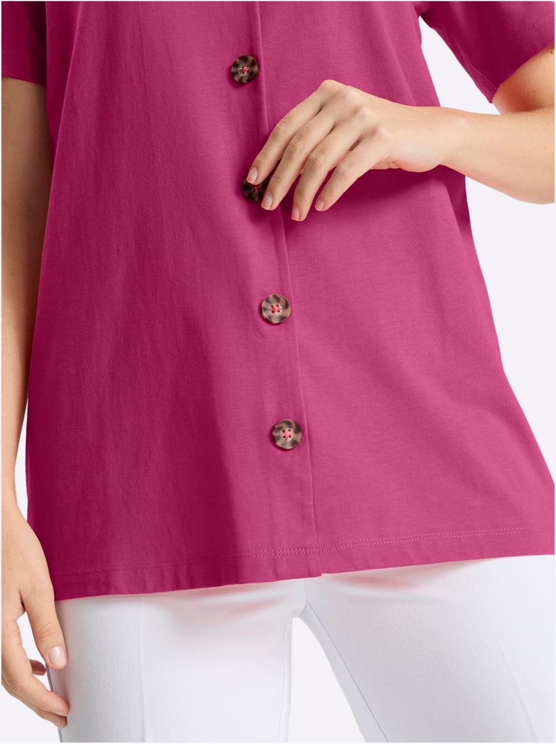 T-shirt Long Pur Coton - Taille Standard - Moda Vilona Rose fushia - Kiabi