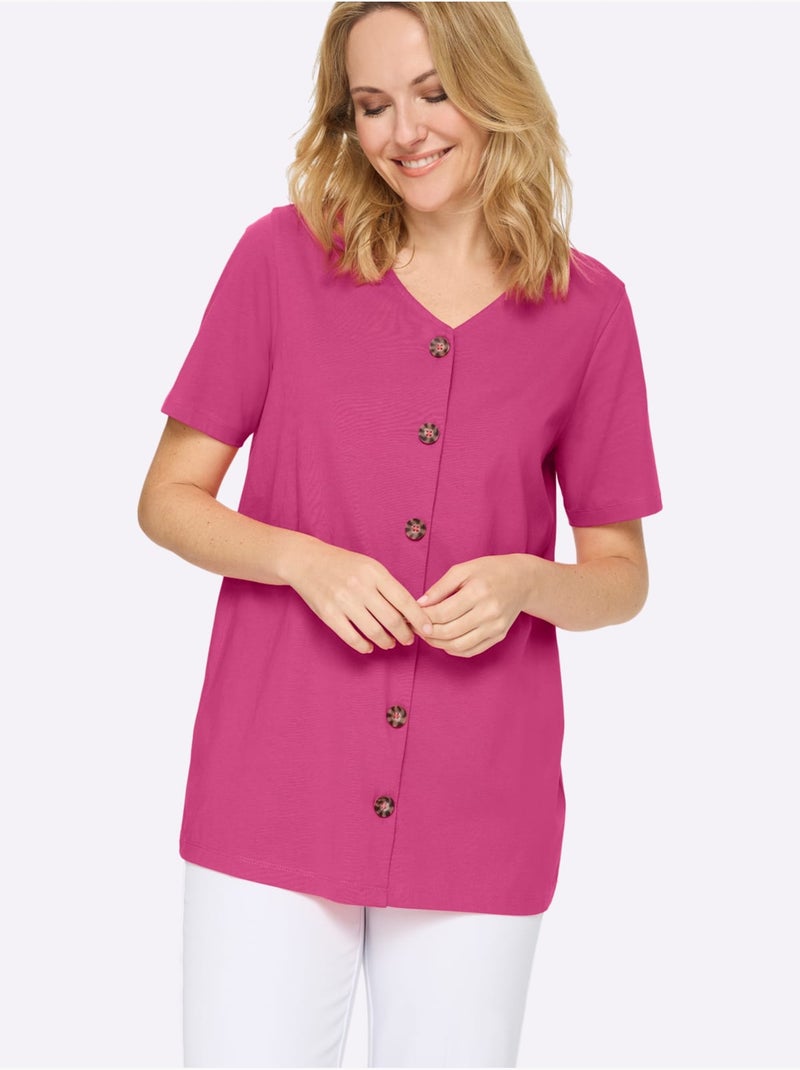 T-shirt Long Pur Coton - Taille Standard - Moda Vilona Rose fushia - Kiabi
