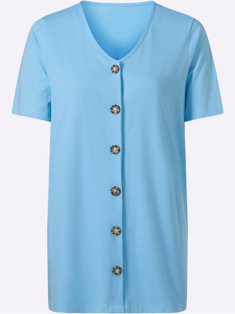 T-shirt Long Pur Coton - Taille Standard - Moda Vilona Vert d'eau - Kiabi