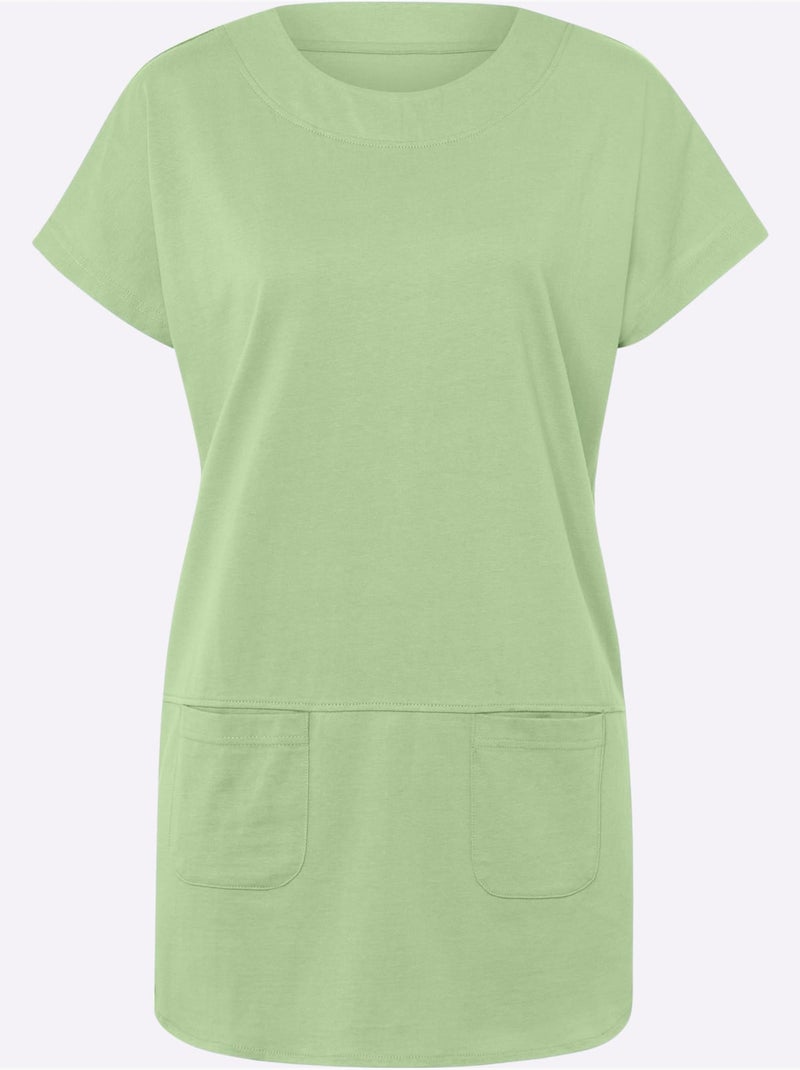 T-shirt Long Pur Coton - Taille Standard - Moda Vilona Vert - Kiabi