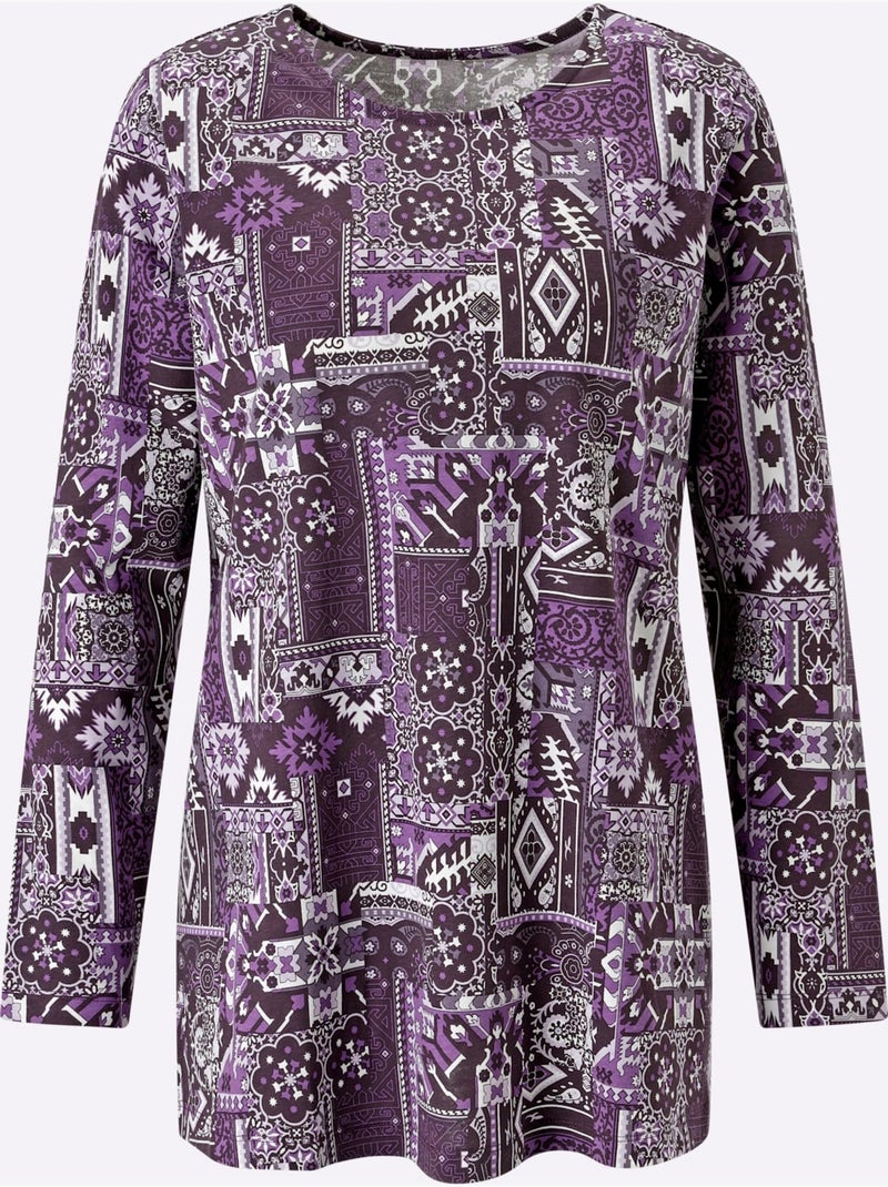 T-shirt Long Pur Coton - Taille Standard - Moda Vilona Violet aubergine - Kiabi