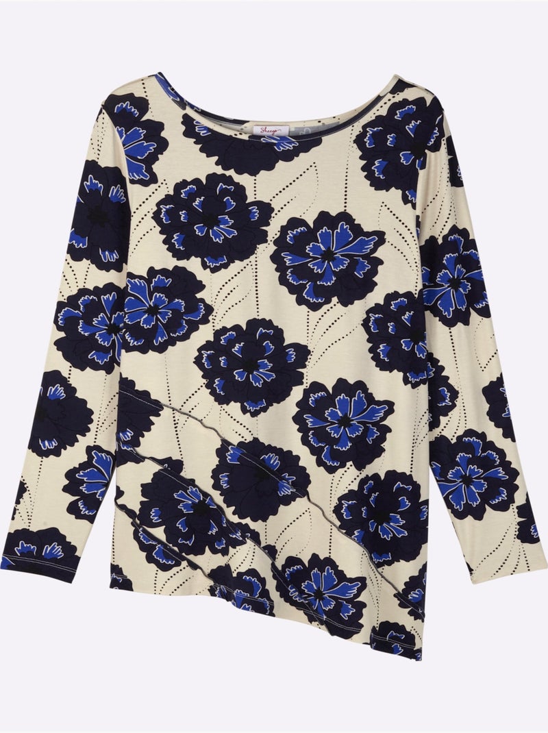 T-shirt Long Style Superposé - Taille Standard - Sheego Blanc Bleu - Kiabi