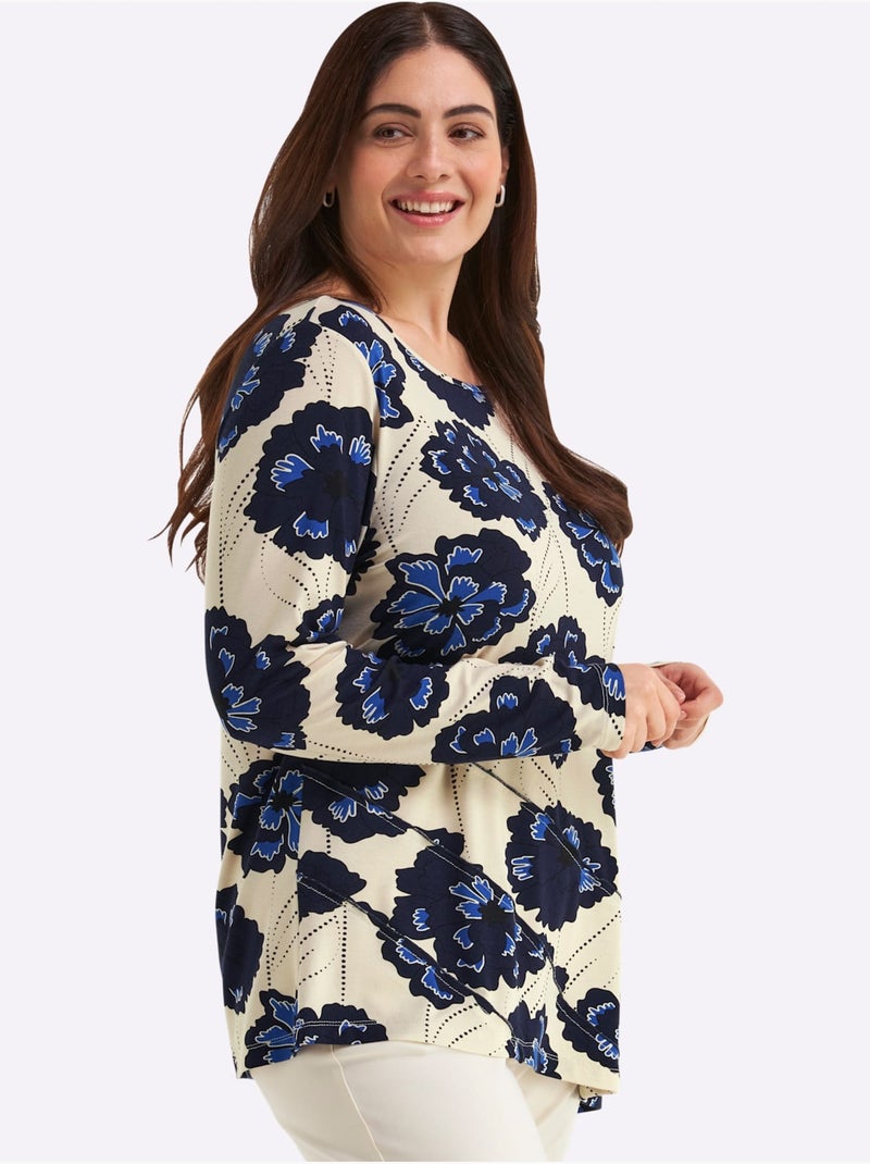 T-shirt Long Style Superposé - Taille Standard - Sheego Blanc Bleu - Kiabi