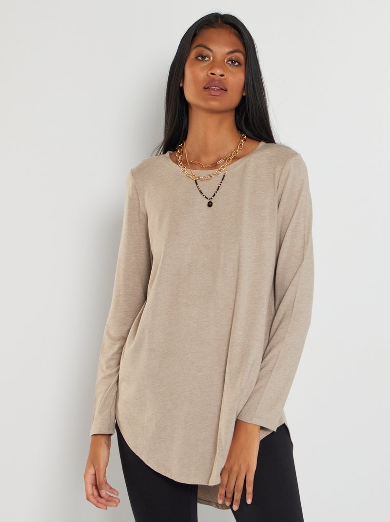 T-shirt long uni beige - Kiabi