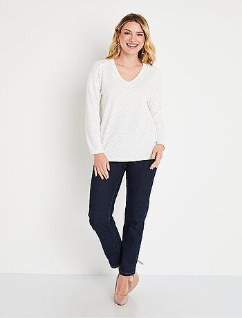 T-shirt long uni col V maille chaude