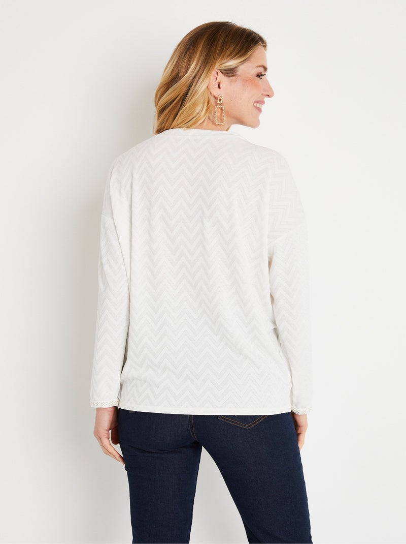 T-shirt long uni col V maille chaude Beige - Kiabi