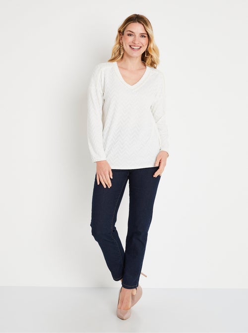 T-shirt long uni col V maille chaude - Kiabi