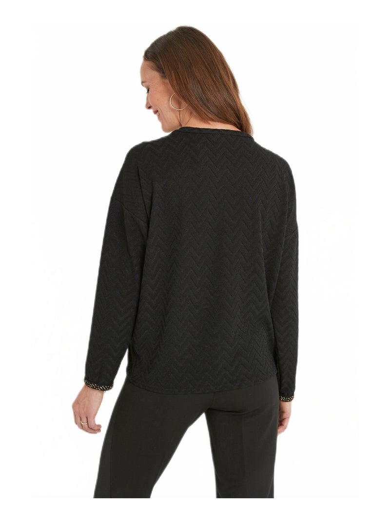 T-shirt long uni col V maille chaude Noir - Kiabi