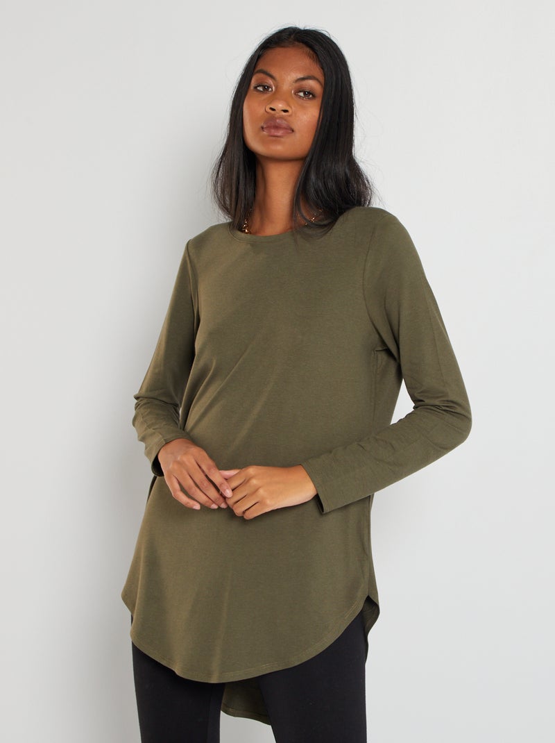 T-shirt long uni kaki - Kiabi