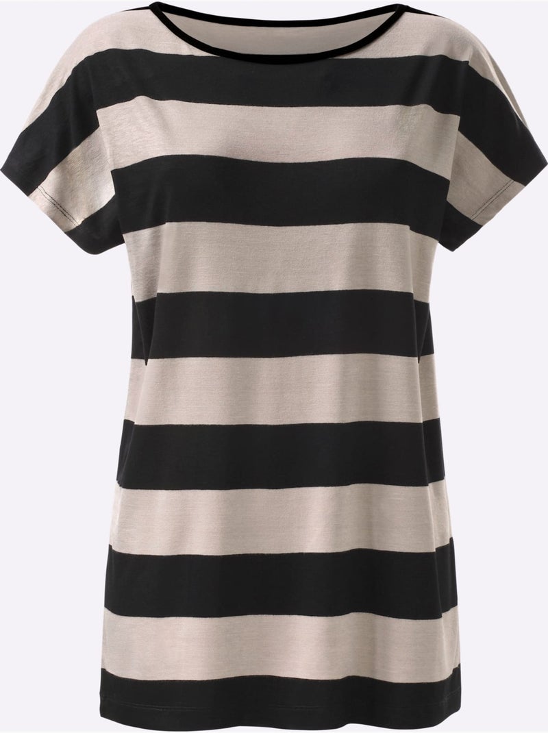 T-shirt Long Viscose - Taille Standard - Moda Vilona Noir Gris - Kiabi