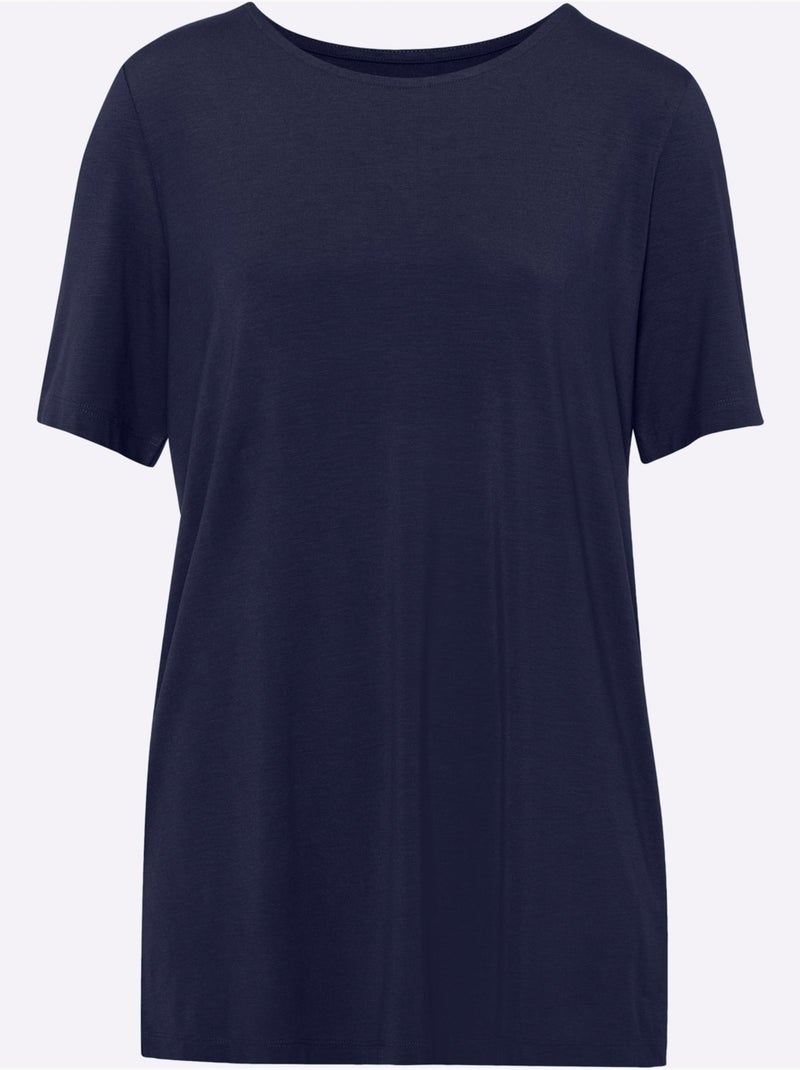 T-shirt Long Viscose Douce Et Fluide - Taille Standard - Moda Vilona Bleu marine - Kiabi