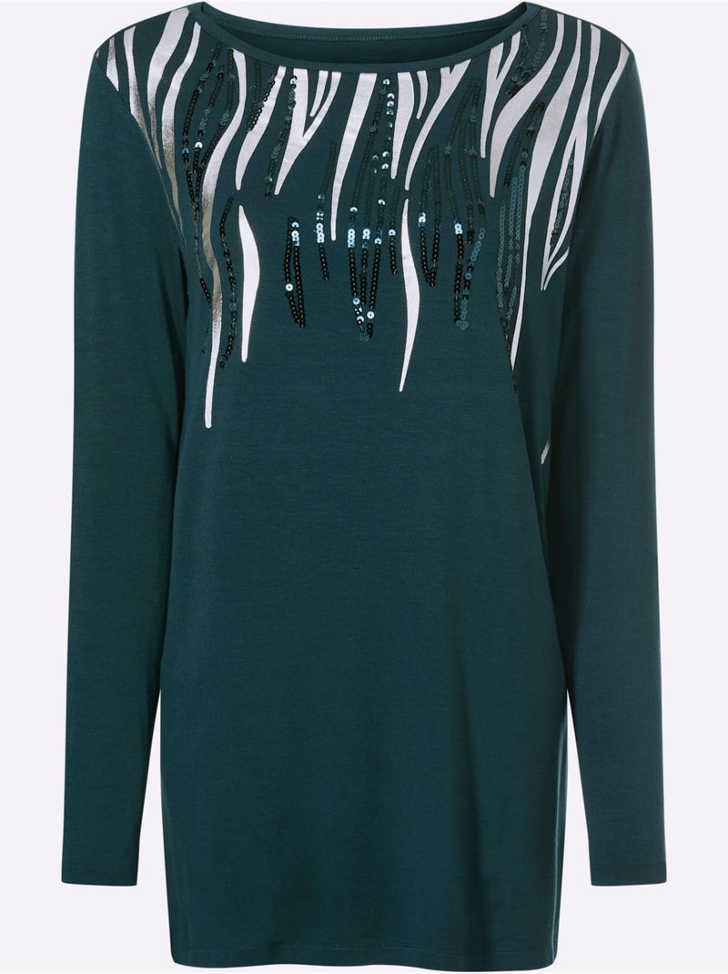 T-shirt Long Viscose Douce Et Fluide - Taille Standard - Moda Vilona Bleu pétrole - Kiabi