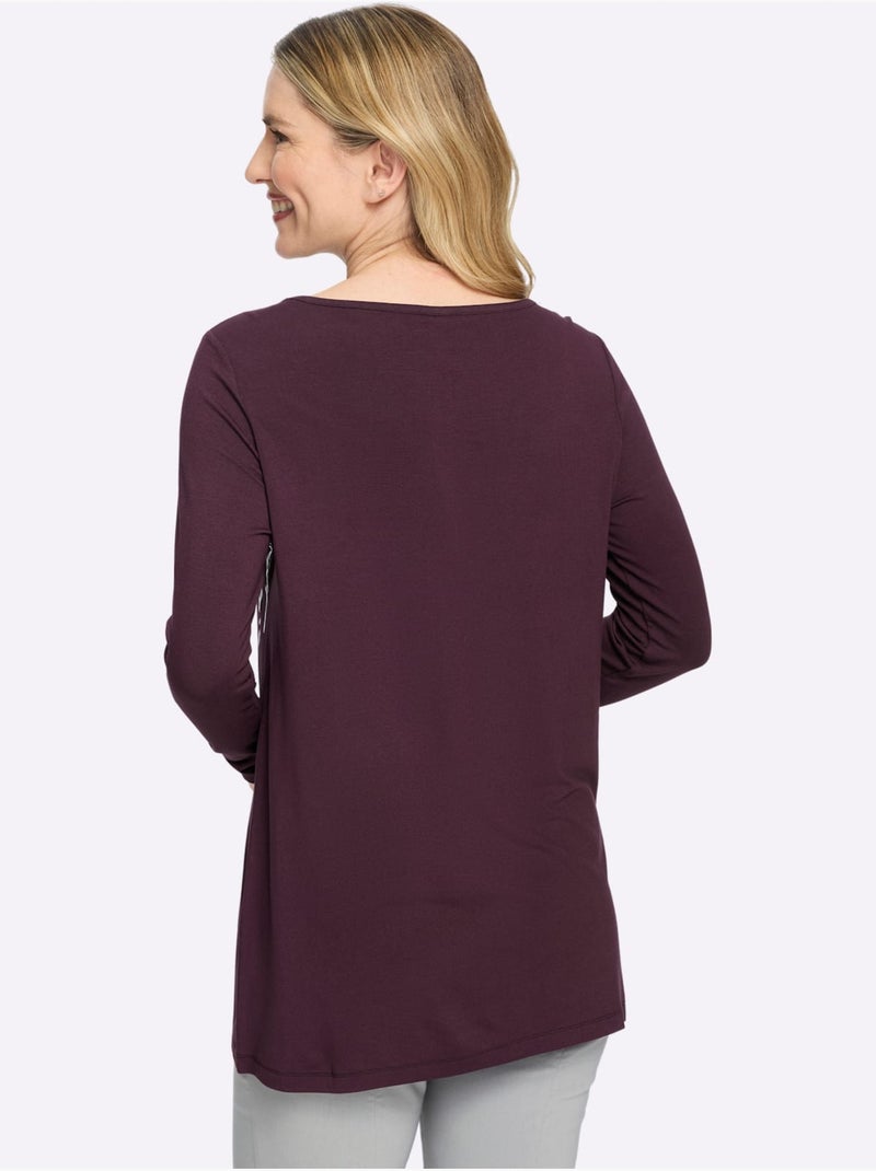 T-shirt Long Viscose Douce Et Fluide - Taille Standard - Moda Vilona Noir Bordeaux - Kiabi