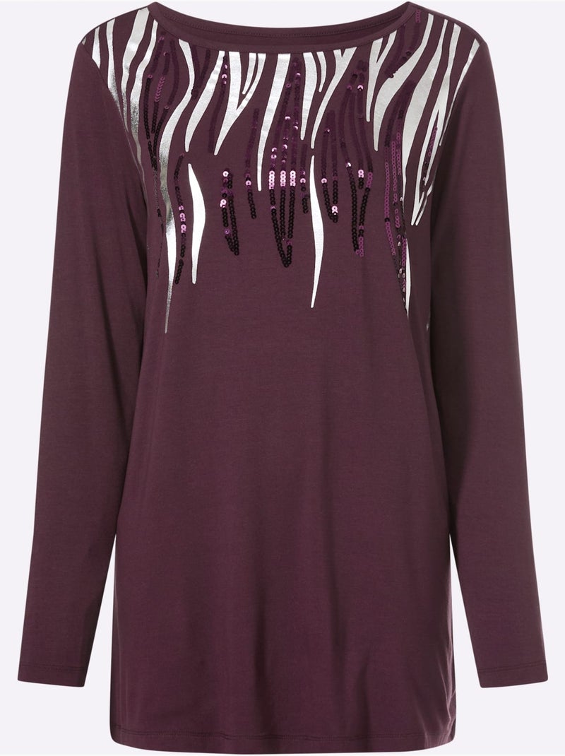 T-shirt Long Viscose Douce Et Fluide - Taille Standard - Moda Vilona Noir Bordeaux - Kiabi
