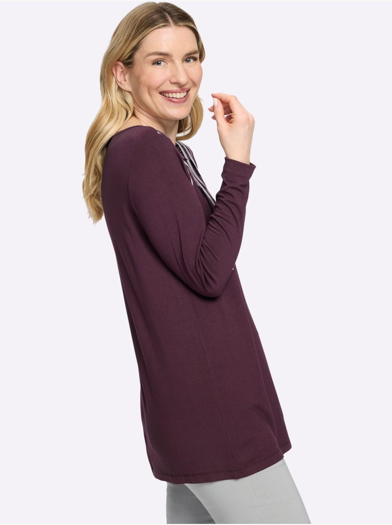 T-shirt Long Viscose Douce Et Fluide - Taille Standard - Moda Vilona Noir Bordeaux - Kiabi