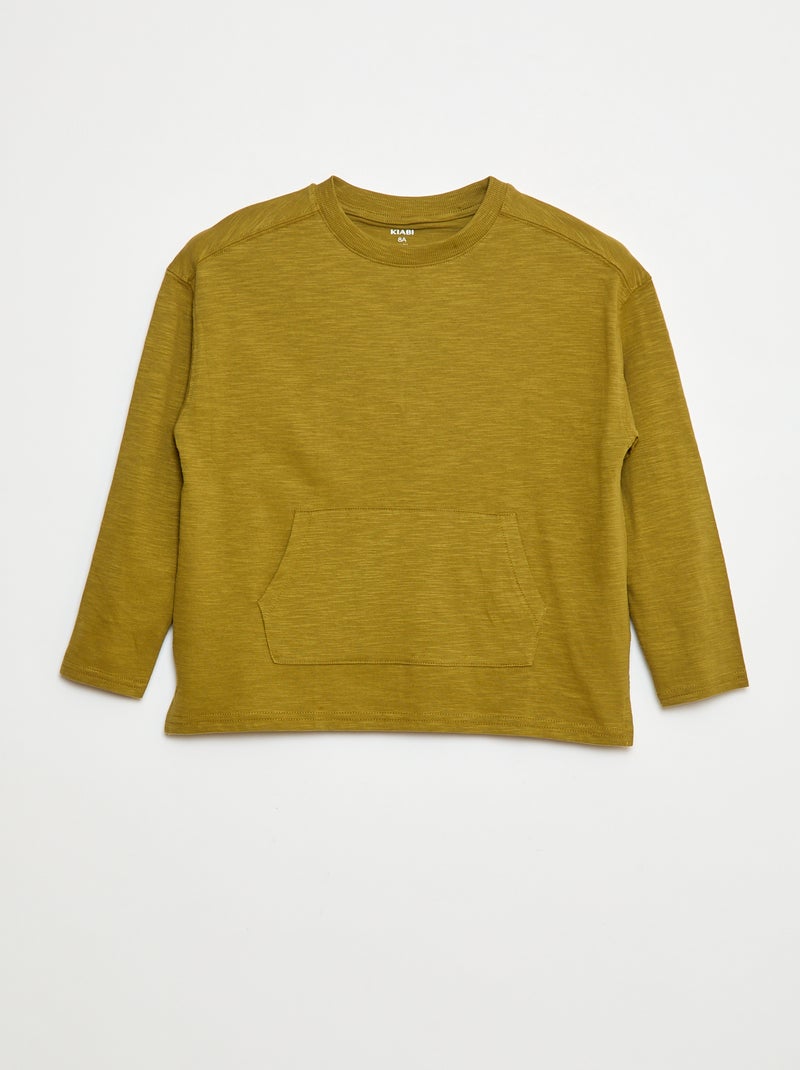 T-shirt loose avec poche kangourou Kaki - Kiabi