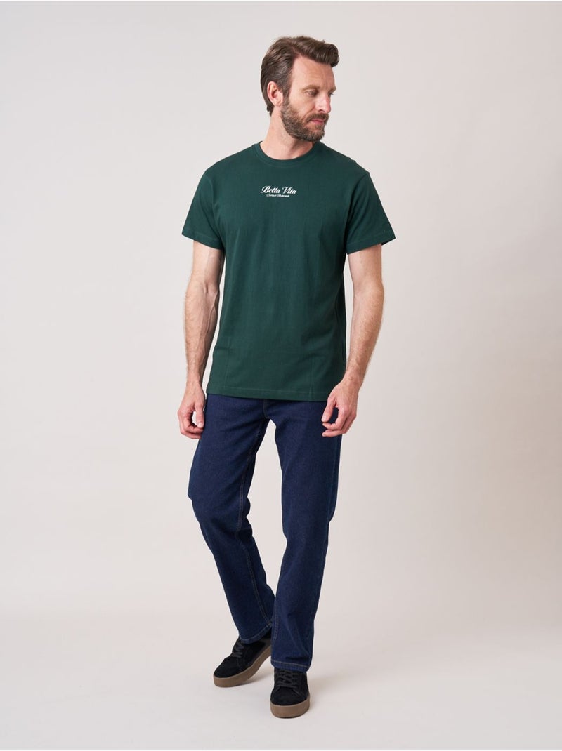 T-shirt loose homme en 100% coton imprimé pasta amore 'deeluxe' Bleu canard - Kiabi