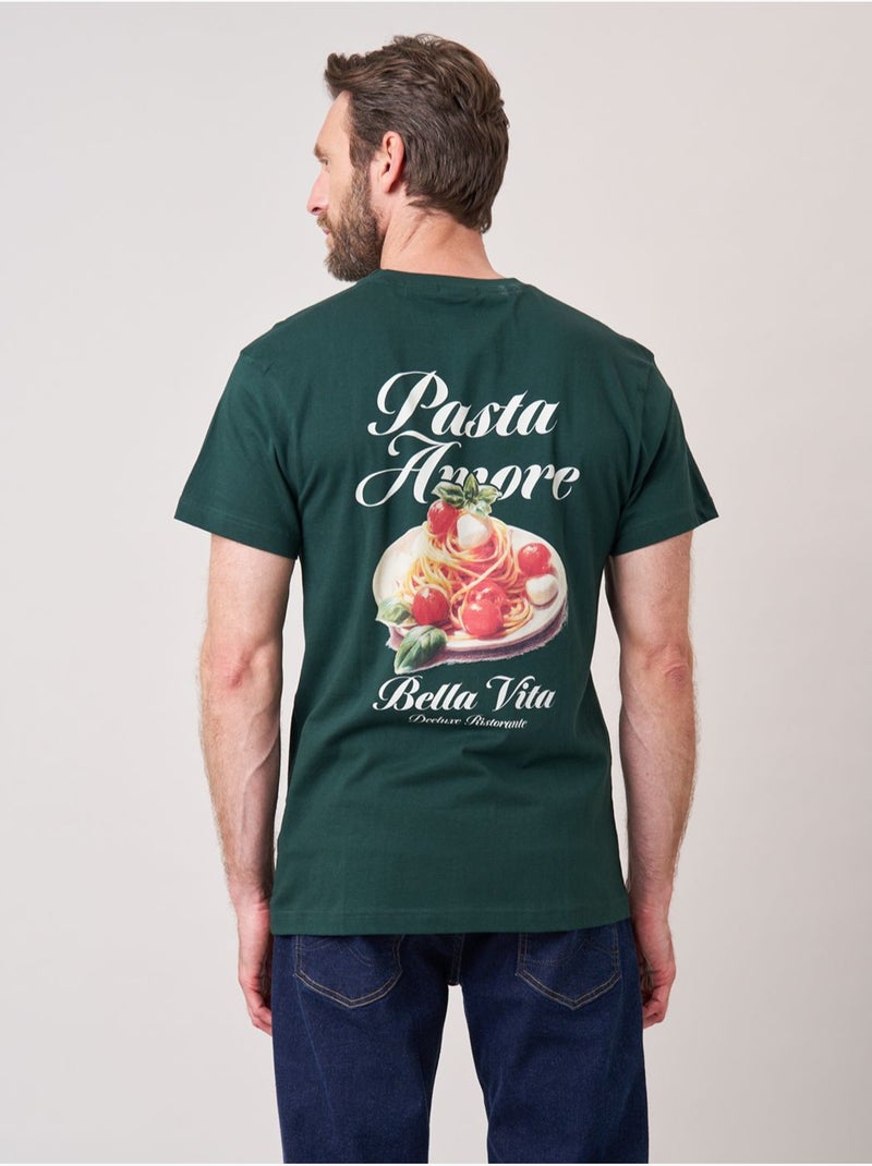 T-shirt loose homme en 100% coton imprimé pasta amore 'deeluxe' Bleu canard - Kiabi