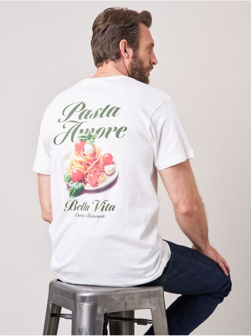 T-shirt loose homme en 100% coton imprimé pasta amore 'deeluxe' Ecru - Kiabi