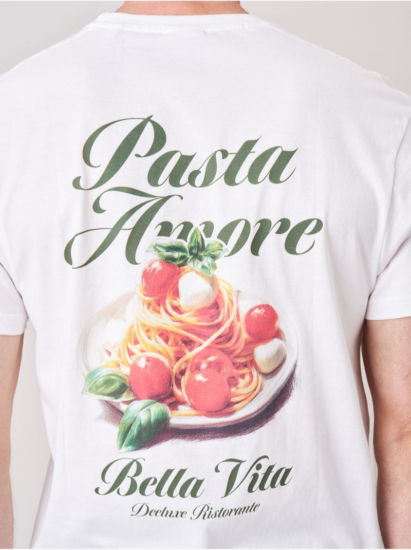 T-shirt loose homme en 100% coton imprimé pasta amore 'deeluxe' Ecru - Kiabi