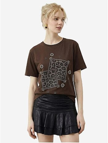 T-shirt lucci à col rond et imprimé géométrique à sequins