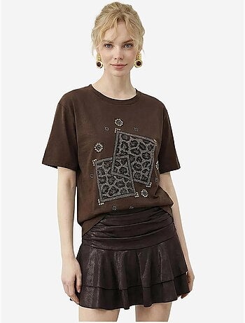 T-shirt lucci à col rond et imprimé géométrique à sequins