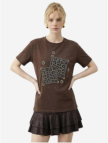T-shirt lucci à col rond et imprimé géométrique à sequins