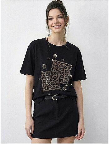 T-shirt lucci à col rond et imprimé géométrique à sequins