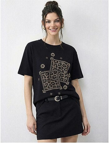T-shirt lucci à col rond et imprimé géométrique à sequins
