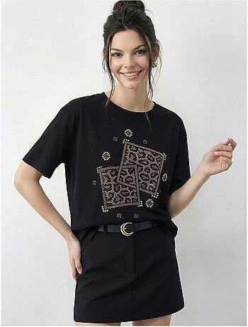 T-shirt lucci à col rond et imprimé géométrique à sequins