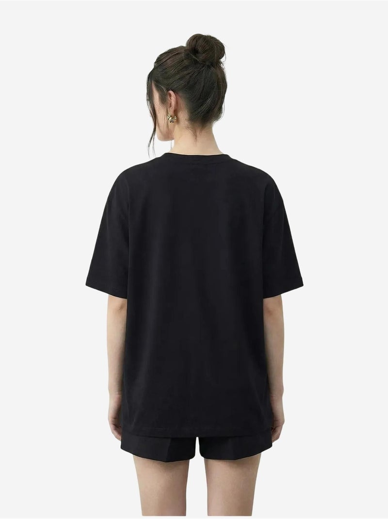 T-shirt lucci à col rond et imprimé géométrique à sequins Noir - Kiabi