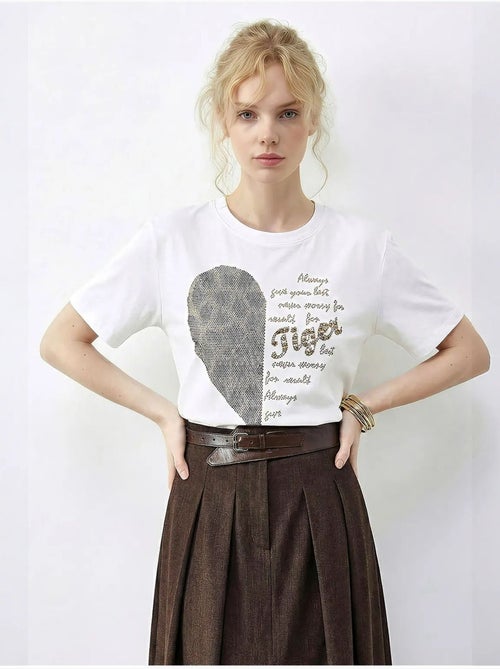 T-shirt lucci à col rond et imprimé texte à sequins - Kiabi T-shirt lucci à col rond et imprimé texte à sequins - Kiabi