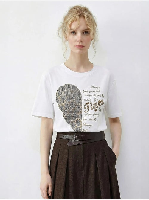 T-shirt lucci à col rond et imprimé texte à sequins - Kiabi T-shirt lucci à col rond et imprimé texte à sequins - Kiabi