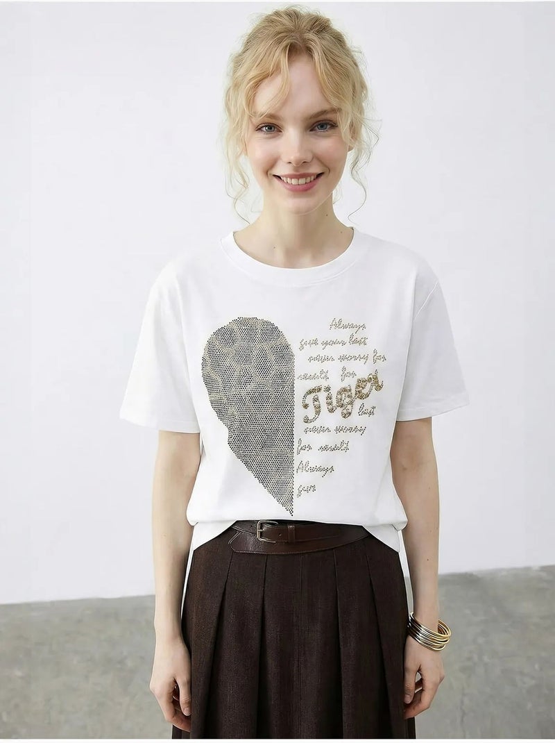 T-shirt lucci à col rond et imprimé texte à sequins Blanc - Kiabi