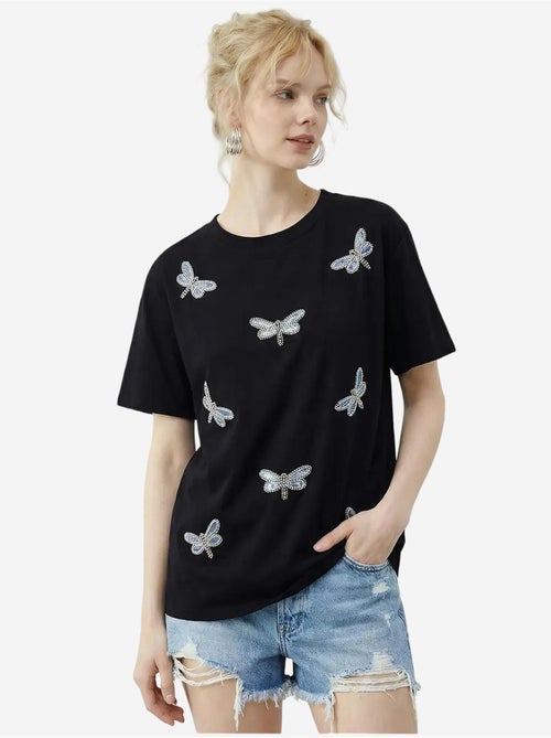 T-shirt lucci brodé à col rond et coupe décontractée - Kiabi T-shirt lucci brodé à col rond et coupe décontractée - Kiabi
